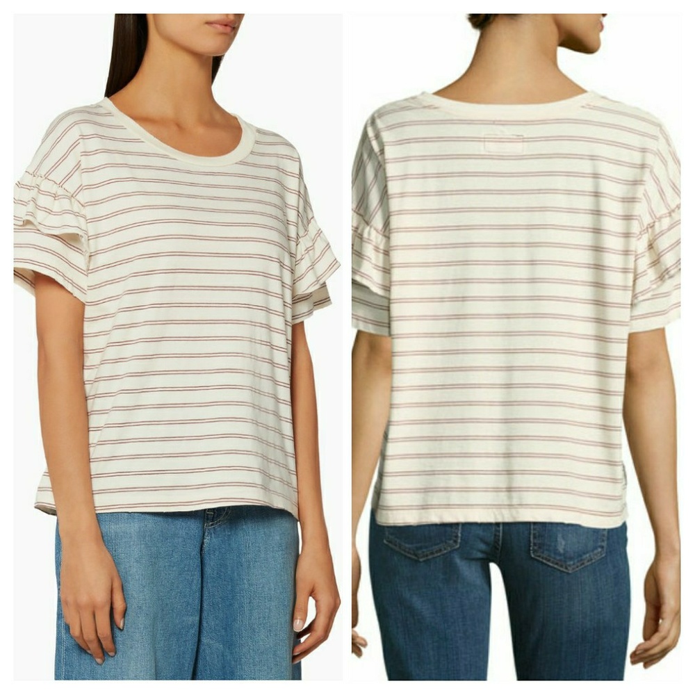 Current Elliott the ruffle roadle tee ecru split 2
